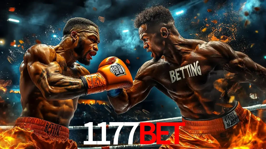 Dois boxeadores em uma luta intensa e explosiva, representando a adrenalina e as oportunidades de apostas em esportes de combate disponíveis na plataforma 1177BET.