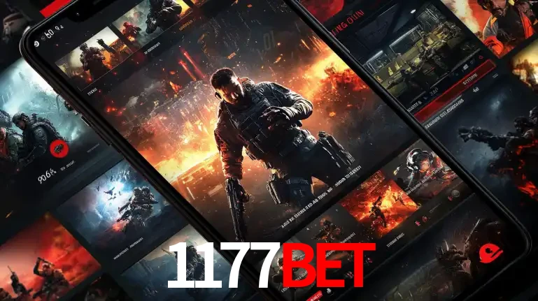 Tela de um celular exibindo uma galeria de jogos de tiro com temática militar, mostrando a variedade de e-sports disponíveis para apostas na plataforma de entretenimento 1177BET.